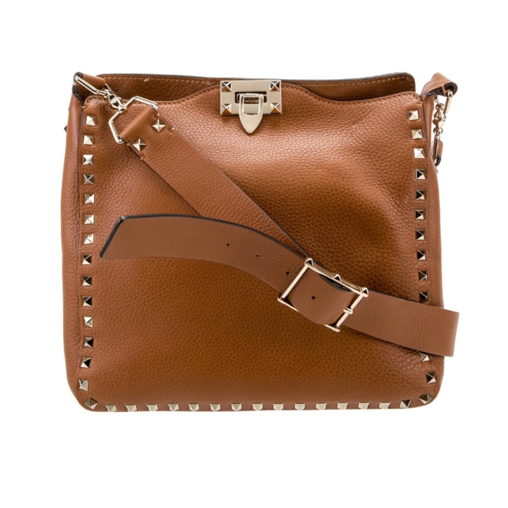 Valentino Garavani ROCKSTUD CALFSKIN HOBO BAG Light Cuir Tobacco Brown Crossbody - Picture 2 of 16
